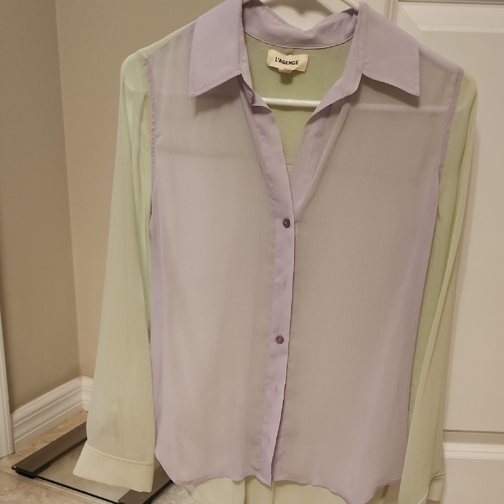 L'AGENCE Lavender and Green Top Size XS